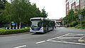 English: Metrobus 628 (YN08 DFP), a Scania CN230UB OmniCity, on the Roundabout between Brighton Road and Marketfield Way, Redhill, on route 100, heading for Marketfield Way and the bus station.