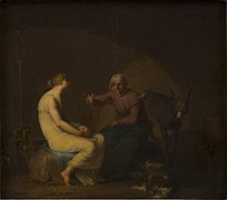 Nicolai Abildgaard - Røverbandens husholderske trøster den unge pige ved at fortælle myten om Amor og Psyche. Motiv fra Apulejus, Det gyldne æsel - KMS592 - Statens Museum for Kunst.jpg