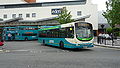 English: Arriva The Shires 3861 (KE05 FMX), a Volvo B7RLE/Wright Eclipse Urban, leaving High Wycombe bus station into Bridge Street, High Wycombe, Buckinghamshire, on Green Route 31, part of the High Wycombe Rainbow Routes network, supported by Buckinghamshire County Council.