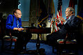 Secretary of Defense Donald H. Rumsfeld answers a question from CNN's Larry King during a videotaping of his Larry King Live program at the Pentagon in Arlington, Va., on May 25, 2006.