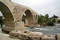 Seljuk (Eurymedon) Bridge near Aspendos Turkey, stones of old roman water pipe