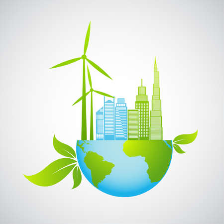 Ecology concept and environmental banner design elements for sustainable energy development vector illustration