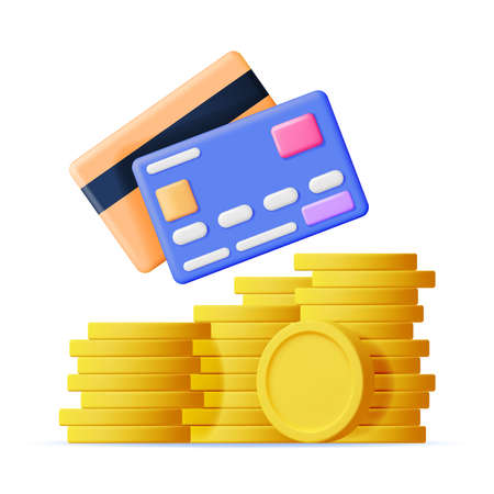 3d bank card and money stacks Vector Illustration