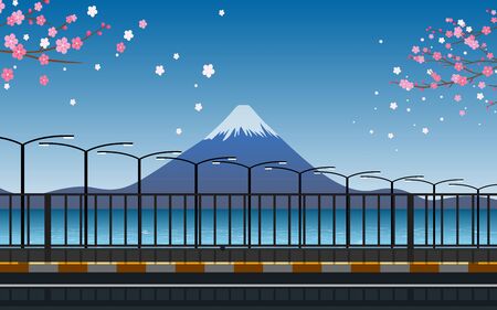 道路の富士山の眺め 写真素材