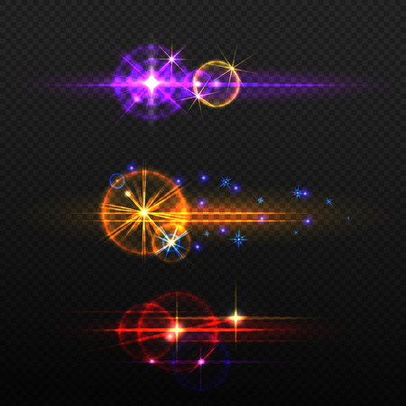 Set of glow light effects isolated on a transparent background multicolored set of bright flash and flare in the form of stars vector illustration Stock Photo