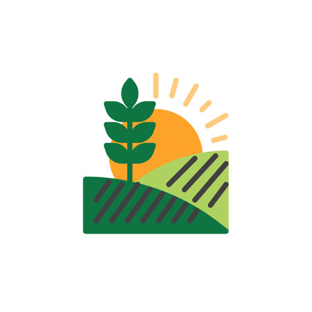 Crop field flat icon field with plant and sun vector sign colorful pictogram isolated on white symbol logo illustration flat style design