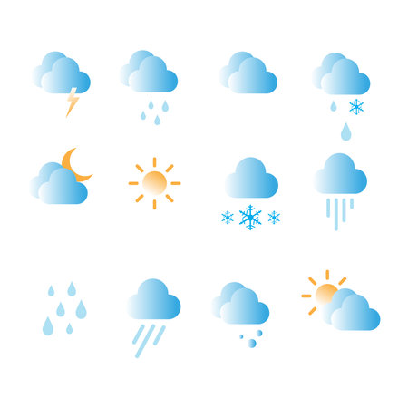 Weather icons set on white background for forecast design apps modern flat style vector illustration eps 10 Фото со стока