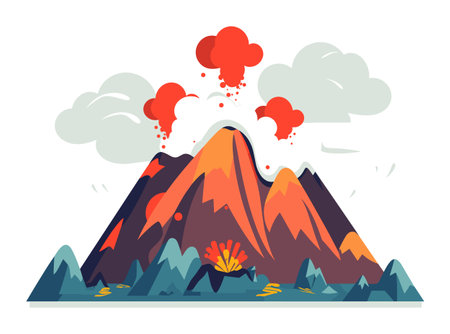 Erupting volcano with smoke and lava flow in nature dynamic eruption scene with vibrant colors natural disaster and geology concept vector illustration