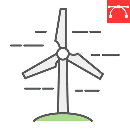 Icône de ligne de couleur de turbine éolienne, énergie et écologie, graphiques vectoriels de signe d'énergie éolienne, icône linéaire colorée de course modifiable Banque d'images