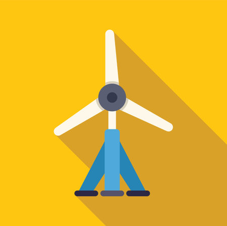 Wind turbine generating clean energy on yellow background with long shadow Illustrations vectorielles