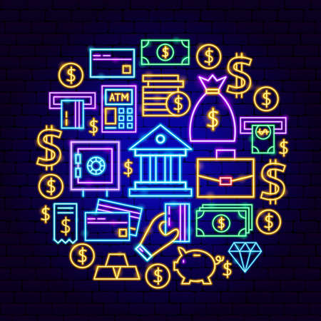 Banking neon concept vector illustration of business promotion Stock Photo