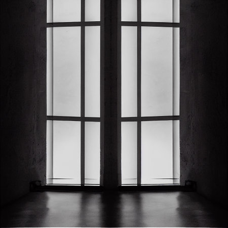 Black and white room with windows Stock Photo