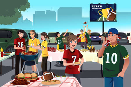 アメリカン フットボールのファンのテールゲート パーティーのベクトル図