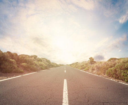 Old country road and day sky with clouds beautiful landscape Stock Photo