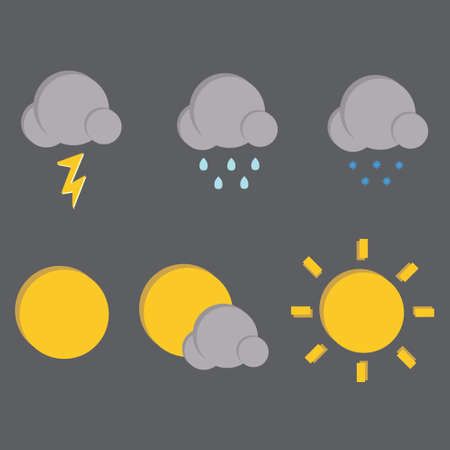 Weather vector flat icons on dark background isolated from background