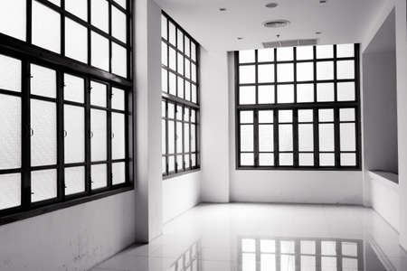 Black and white abstract clear bright windows with reflection