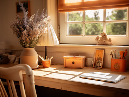 Vintage interior of a room with a window books table and chairs