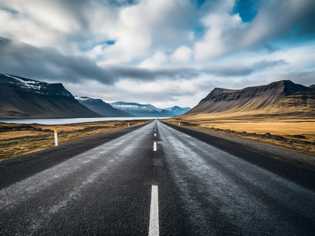 Road in the mountains of iceland travel and nature concept background Stock Photo