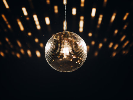 Disco ball on a dark background with bokeh effect