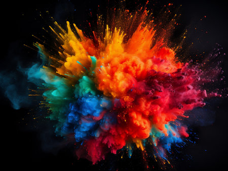 Explosion of colored powder isolated on black background 3d rendering