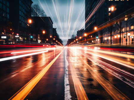 Car light trails on the street in new york city usa