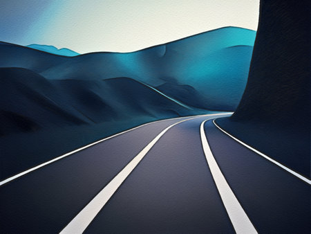 Road between mountains illustration freedom journey digital art background Stock Photo