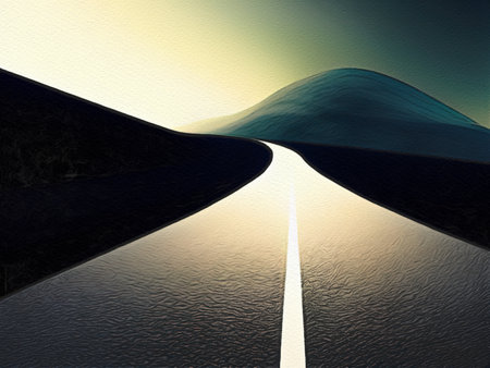 Road between mountains illustration freedom journey digital art background