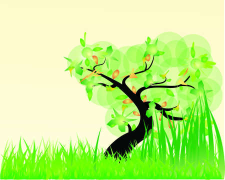 Vector background with tree and grass