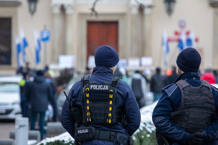 Italian police during a demonstration in milan Foto de archivo