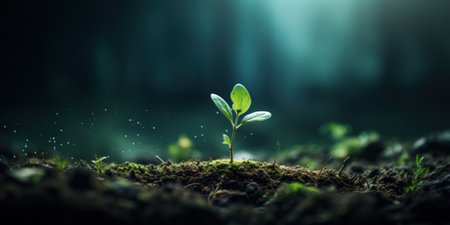 Small green tree seedling growing in forest Фото со стока