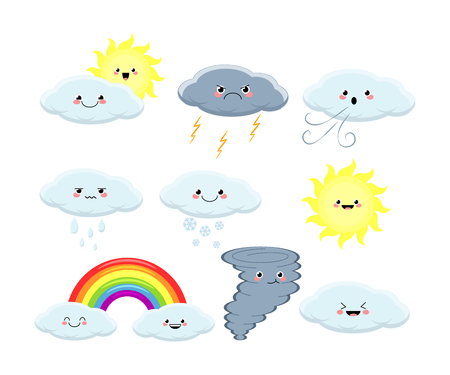 Kawaii set of different weather vector illustration isolated on white background Фото со стока