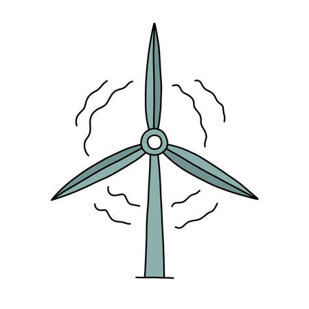 icône de doodle d'éolienne, production d'énergie électrique, illustration vectorielle