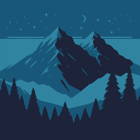 Mountains and forest in the night vector illustration in flat style