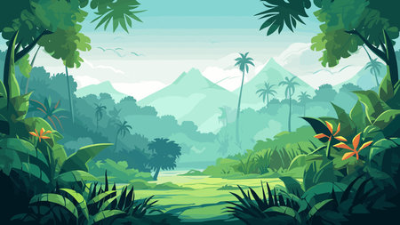 Ilustración de vector de fondo de paisaje de bosque tropical del paisaje natural de la selva - 224879648