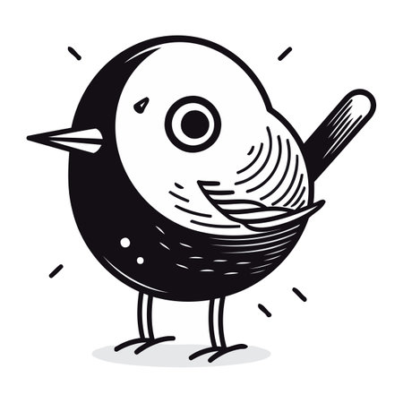 Cute little bird cartoon vector illustration graphic design in black and white Ilustraciones vectoriales