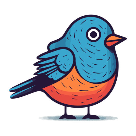 Ilustración de vector de pájaro azul de dibujos animados aislado sobre un fondo blanco Ilustraciones vectoriales