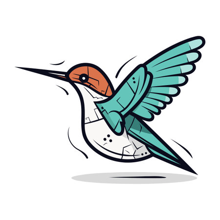 Flying hummingbird cartoon vector illustration isolated on a white background