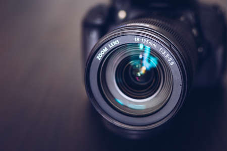 Dslr camera isolated on a black background black dslr camera isolated photo camera or video lens close up on black background dslr objective