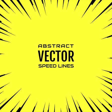 Vitesse radiale comique noire Lignes sur base jaune. Illustration d'explosion de puissance d'effet. Élément de conception de bande dessinée. Explosion graphique avec des lignes de vitesse dans le style de bande dessinée. Vecteur