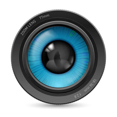 Camera lens isolated on white background illustration blue eye Vector Illustration