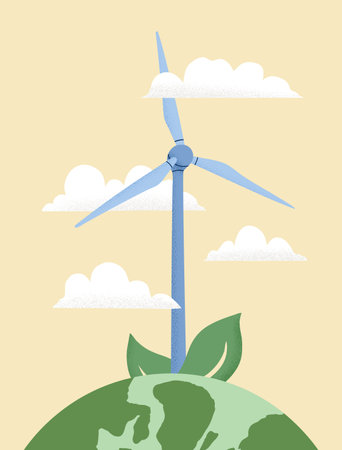 Illustration vectorielle du concept de centrale éolienne du globe terrestre de la journée mondiale de l'environnement, sauvez la source d'énergie éolienne renouvelable de la durabilité de la terre