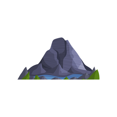 Mountain peak and lake outdoor design element nature landscape mountainous geology vector illustration Фото со стока