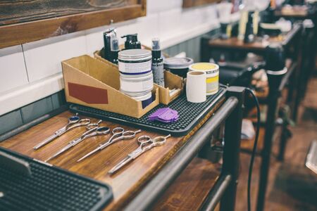 Shaving and haircuts accessories in a barber shop