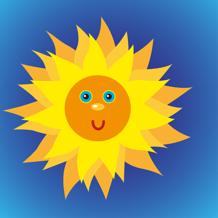 Vector illustration of cool single weather icon shiny sun in the blue sky