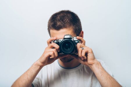 Een man met een camera. Stockfoto