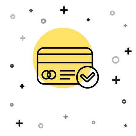 Black line credit card icon isolated on white background online payment cash withdrawal financial operations shopping sign random dynamic shapes vector illustration Stock Photo