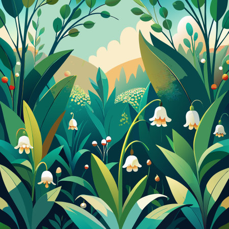 Seamless pattern with lilies of the valley vector illustration