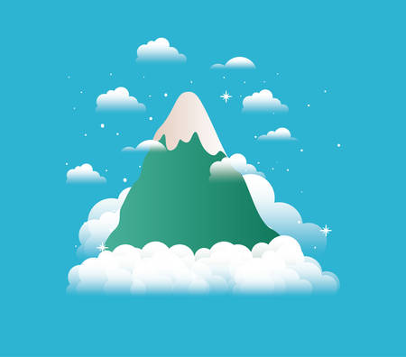 Montañas nevadas en el cielo, diseño de ilustraciones vectoriales