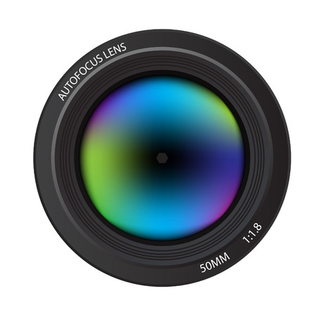 Illustration of a colorful dslr camera lens front view Stock Photo