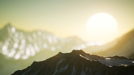 Winter landscape in the alps mountains at sunset